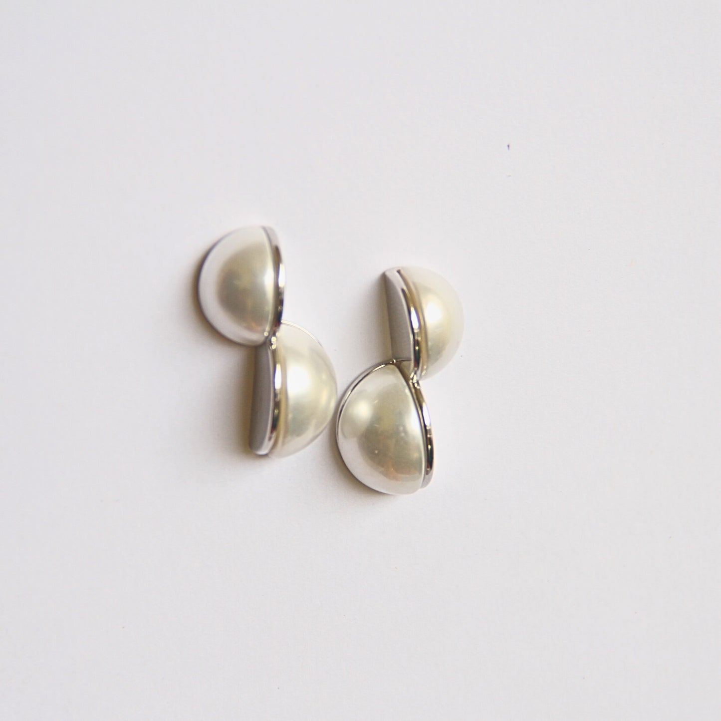 Silver-Toned Half Dome Pearl Earrings