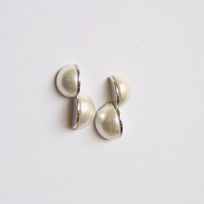 Silver-Toned Half Dome Pearl Earrings