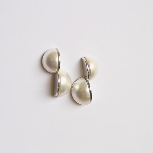 Silver-Toned Half Dome Pearl Earrings
